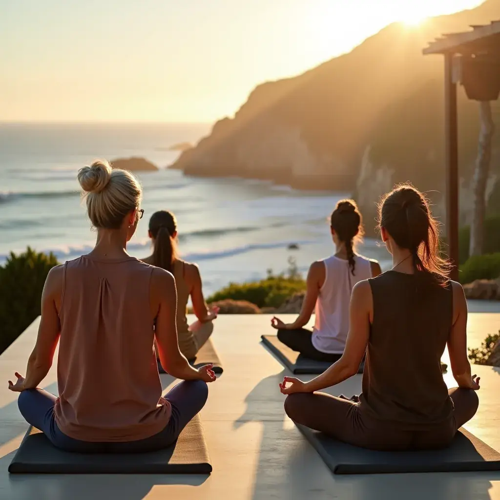 Grupo de personas practicando pilates en un estudio luminoso.