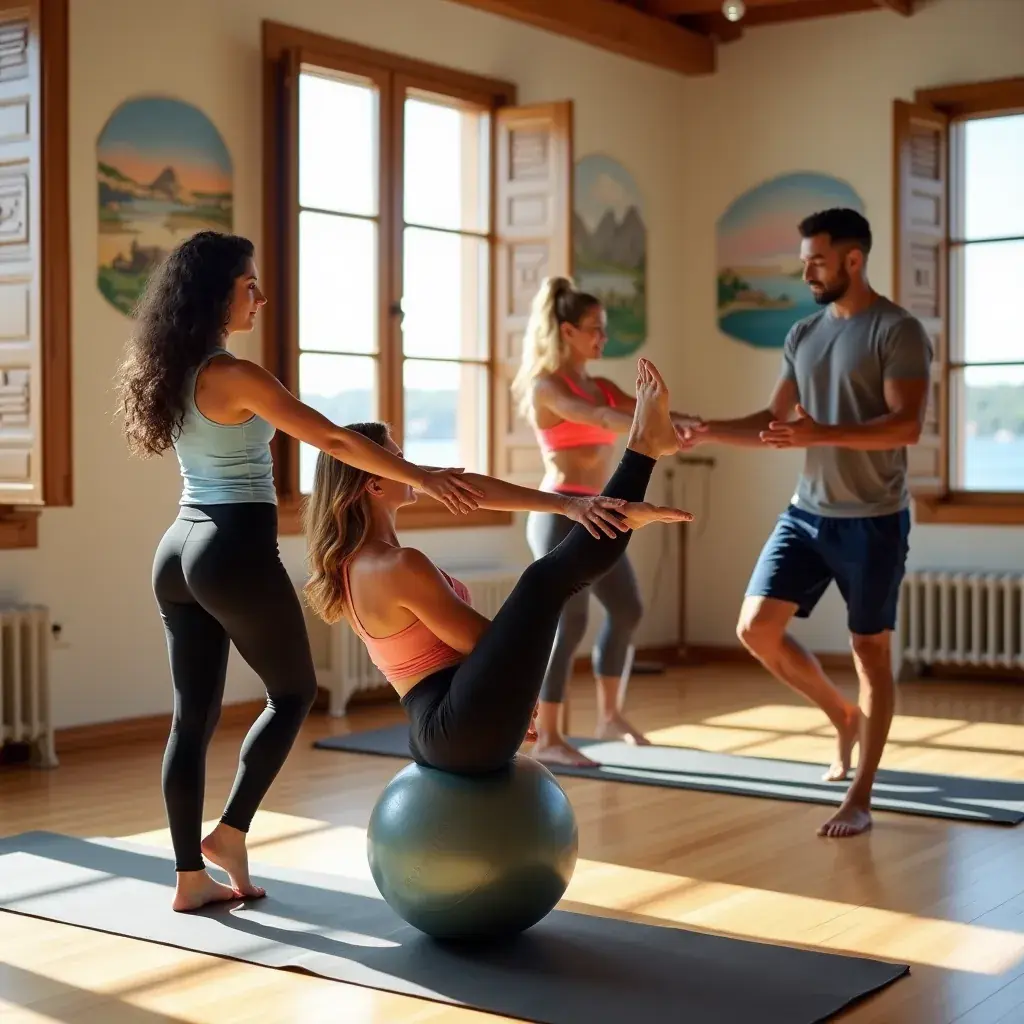 Clase de pilates con énfasis en la mejora de la flexibilidad.