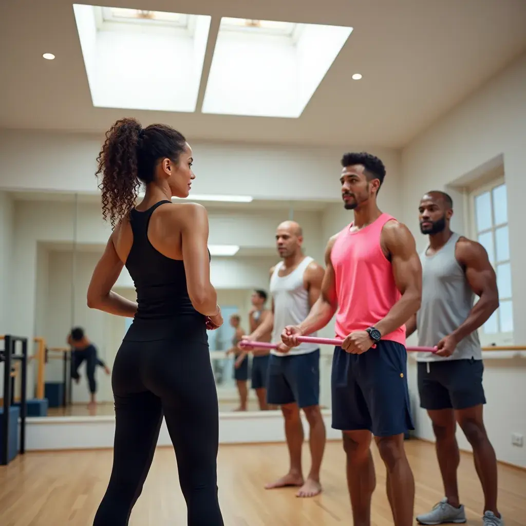 Hombre ajustando su postura para una correcta alineación en pilates.